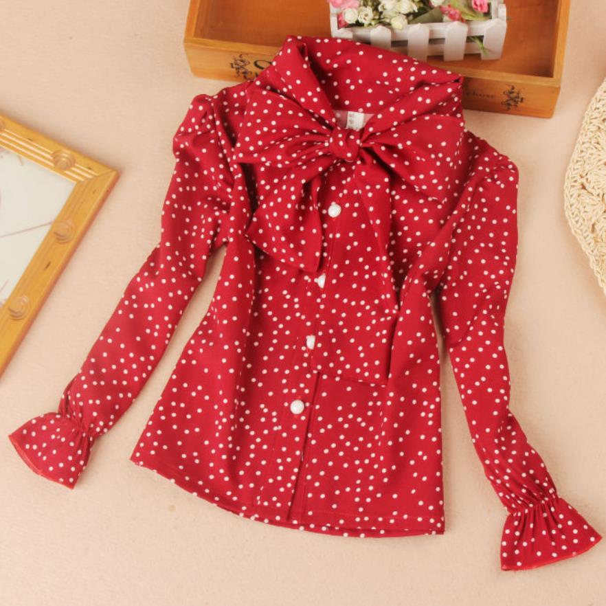 Baby tiener schoolmeisjes chiffon blouse stippen strik kinderen lange mouwen print meisjes shirts kinderen tops shirt