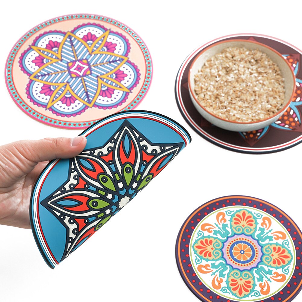 Exotische Bekerhouder Pad Mandala Ronde Silicone Soft Bar Coaster Beker Onderzetters Braadpan Pad Anti Mat placemat