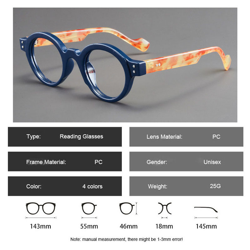 Klassische Retro Runde Lesebrille Brillengestelle Damen Herren Trendige Modische Stilvolle Presbyopie Brillen Männlich 0 bis +4,0