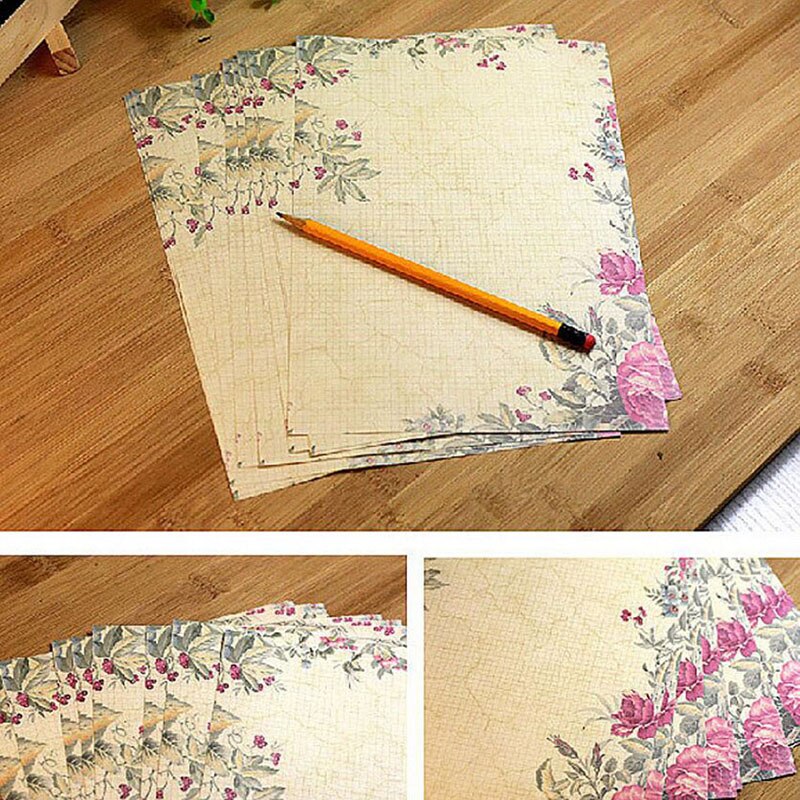 Juego de 10 hojas de papel Vintage para escribir mensajes, de flores, bloc de papel para estudiantes, para la Oficina y la escuela