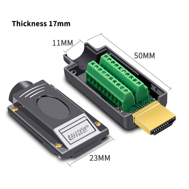 Conector de cabeza de soldadura HDMI, carcasa de aleación de aluminio, Junta chapada en oro, línea HD 4K, macho DIY