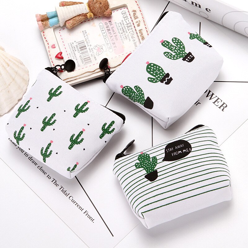 Vrouwen Canvas Rits Kleine Muntzakken Cactus Afdrukken Verse Mini Coin Holder Portemonnees Meisje Kinderen Portemonnee Sleutel Purse Pouch