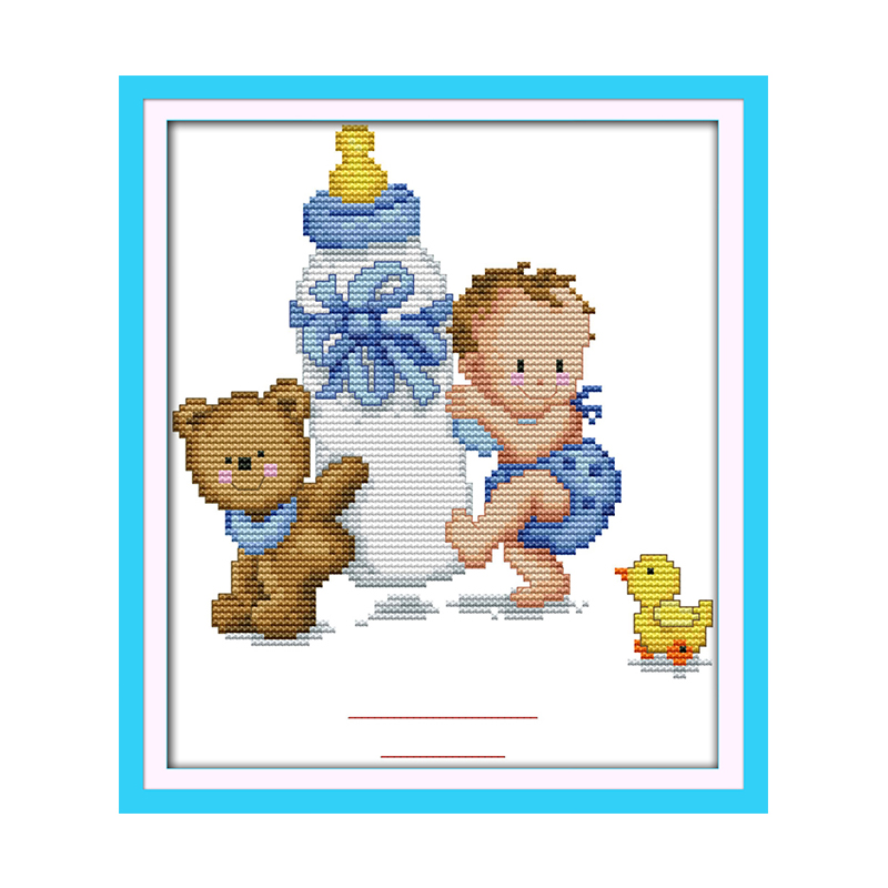 Cute Cartoon Pattern Baby Bottle Baby Birth Instructions Blue Pink Cross Stitch Kits Embroidery Painting Baby Bedroom Decoration