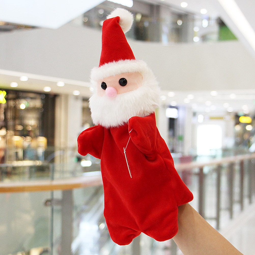 30cm Christmas Hand Puppet Cartoon Santa Claus Plush Puppets Doll Baby Toys