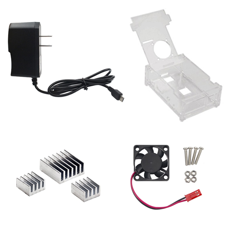 Raspberry Pi 3 Acrylic Case Clear Case Transparent Enclosure+Power Charger Adapter+Cooling Fan+Aluminum Heat Sink for RPI 3