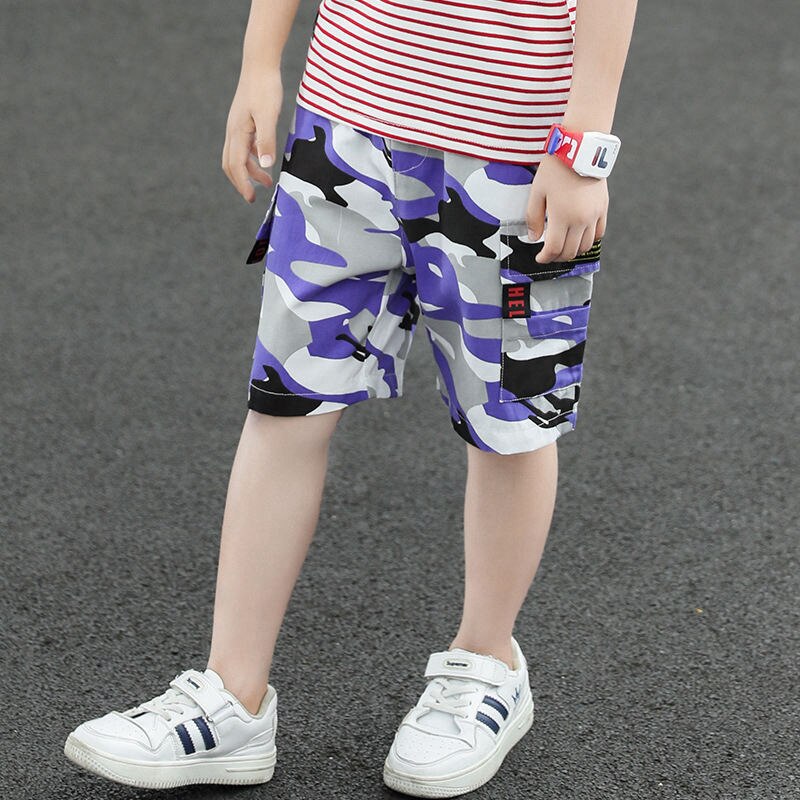 Pantalones cortos de camuflaje para niños, Shorts holgados de algodón para bebés, ropa escolar para adolescentes de 4, 8, 12 y 14 años,: Purple / 6