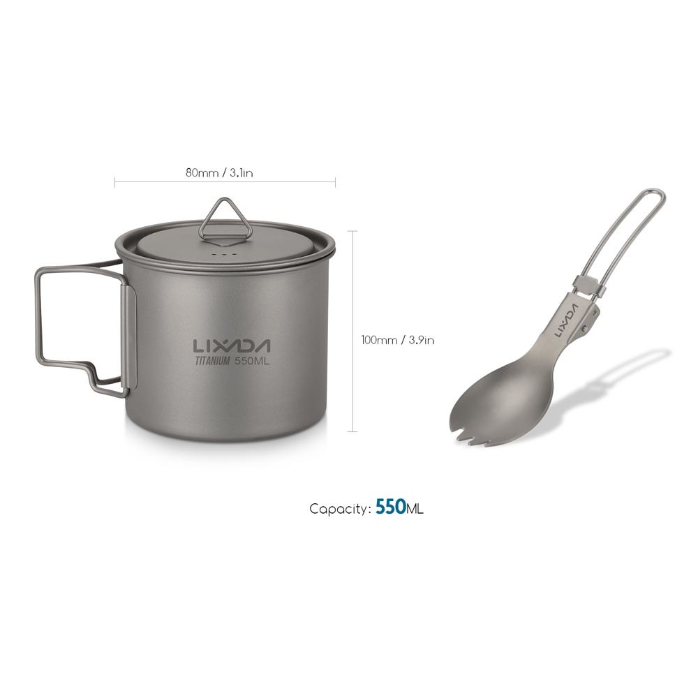 Lightweight Titanium Folding Spork Spoon Water Cup Mug for Travel Camping Tableware Outdoor Cookware Dinner Flatware Set: 550ml cup with spork