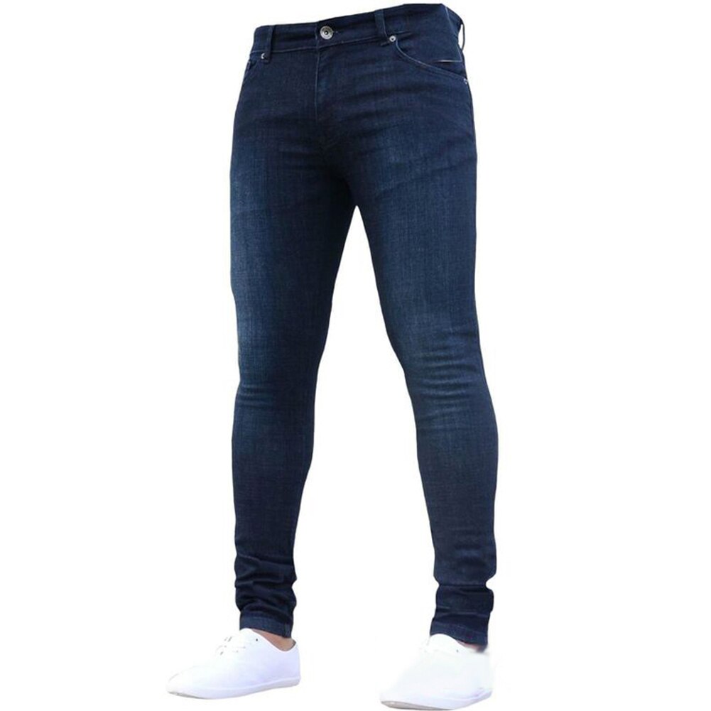 Jean Skinny Long pour hommes, pantalon en Denim extensible, Non déchiré, grande taille, taille élastique, tendance: Dark Blue / M