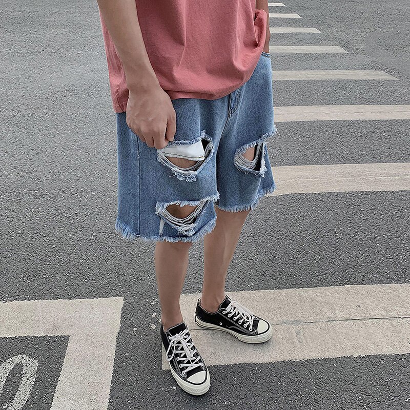 Leisure Heren Korte Ripped Jeans Zomer Streetwear Ademend Scheuren Denim Shorts Mannelijke Bermuda Broek Katoen EE5DK
