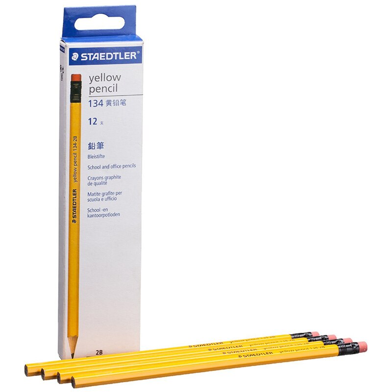 2pcs STAEDTLER Yellow Wood Pencil + Rubber Yellow Rod Classic Pencil 134 HB/2B