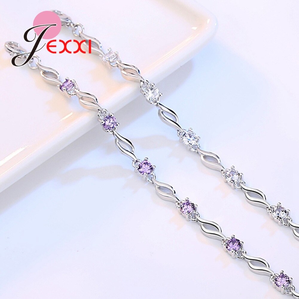 Koreaanse Vrouwen Clear Cz Paars Wit Crystal Armbanden 925 Sterling Silver Bangle Voor Bruiloft Prachtige Jewelr