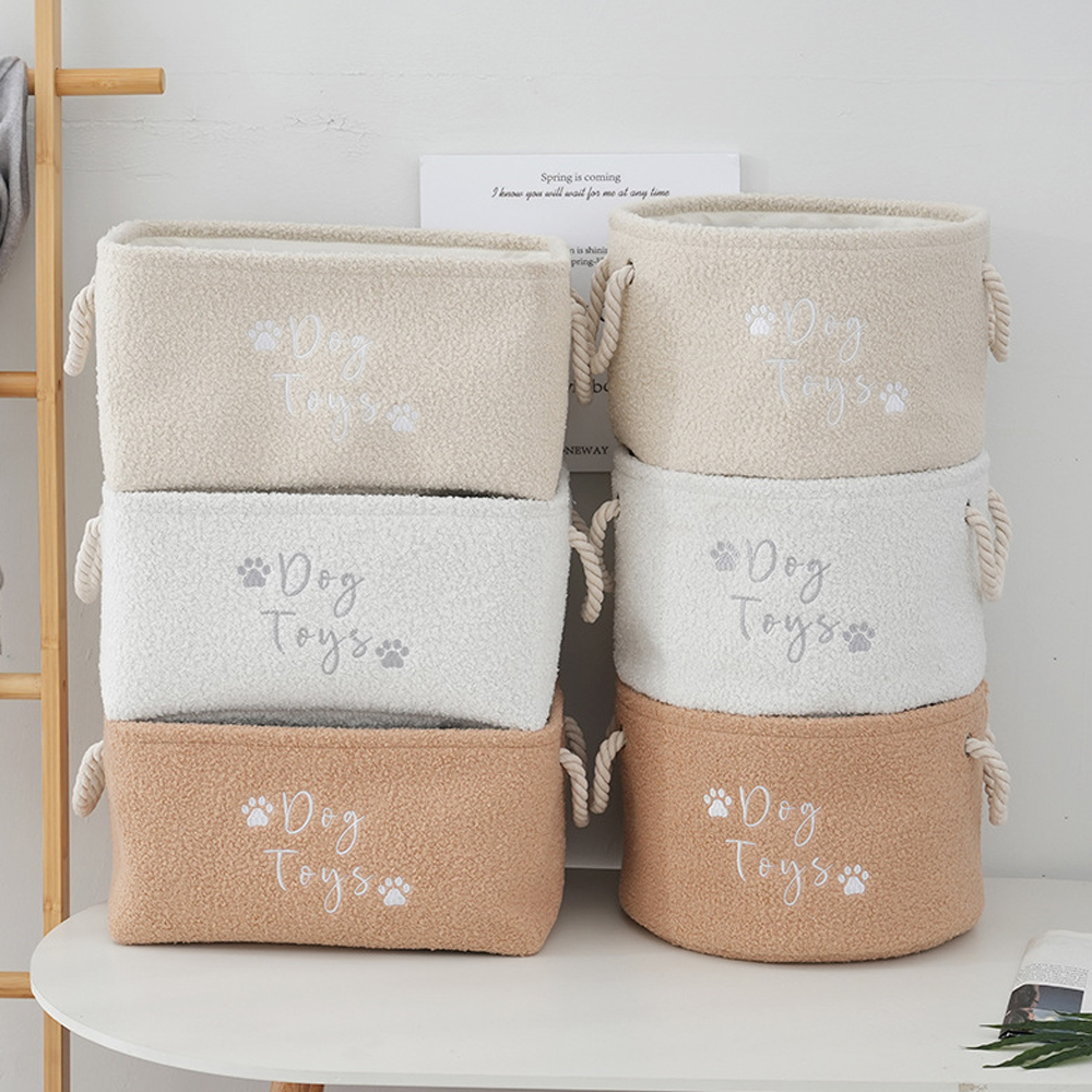 Panier à jouets en peluche pour chien, boîte de rangement pliable avec poignée confortable, adapté au ranger des accessoires de jouets pour animaux de compagnie