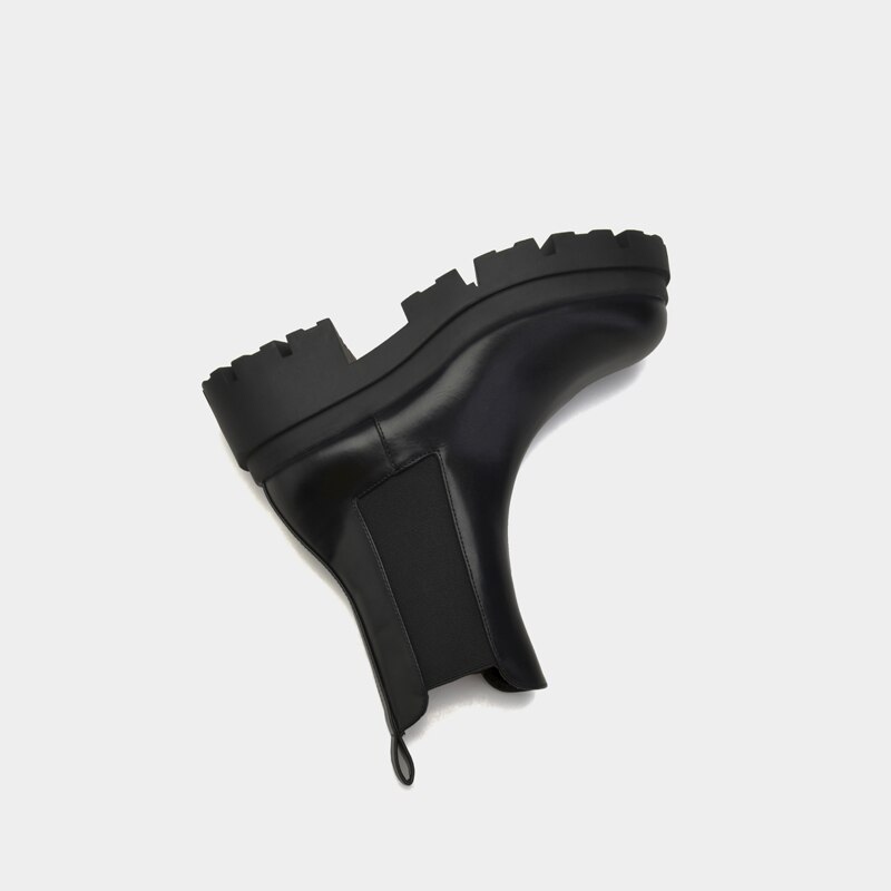 Warme enkellaarsjes met bont voor dames, instappers voor dames, chelsea boots, zwarte leren laarzen met dikke hak en plateauzool voor dames, winterschoenen