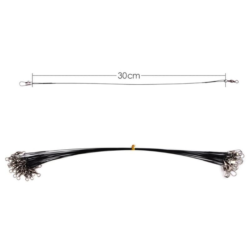20pcs Steel Fishing Line Eco-Friendly Enduring Excellent Anti-bite Braided Wire Leader with Swivel Fishing Tool: 30cm-Black 20pcs