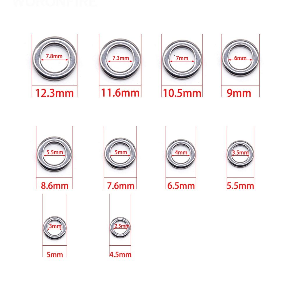 10-20 st. 4mm-12mm fiskeringar för kraftiga beten, blyring, jiggrör, 304 rostfria ringar, koppling för betesredskap