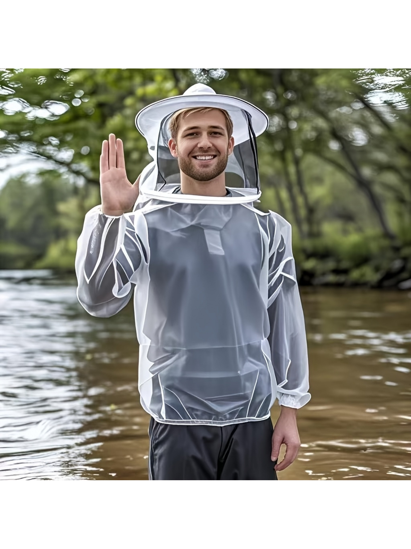 1 moustiquaire blanche légère – Convient aux hommes et aux femmes, polyester respirant, casquette intégrale incluse