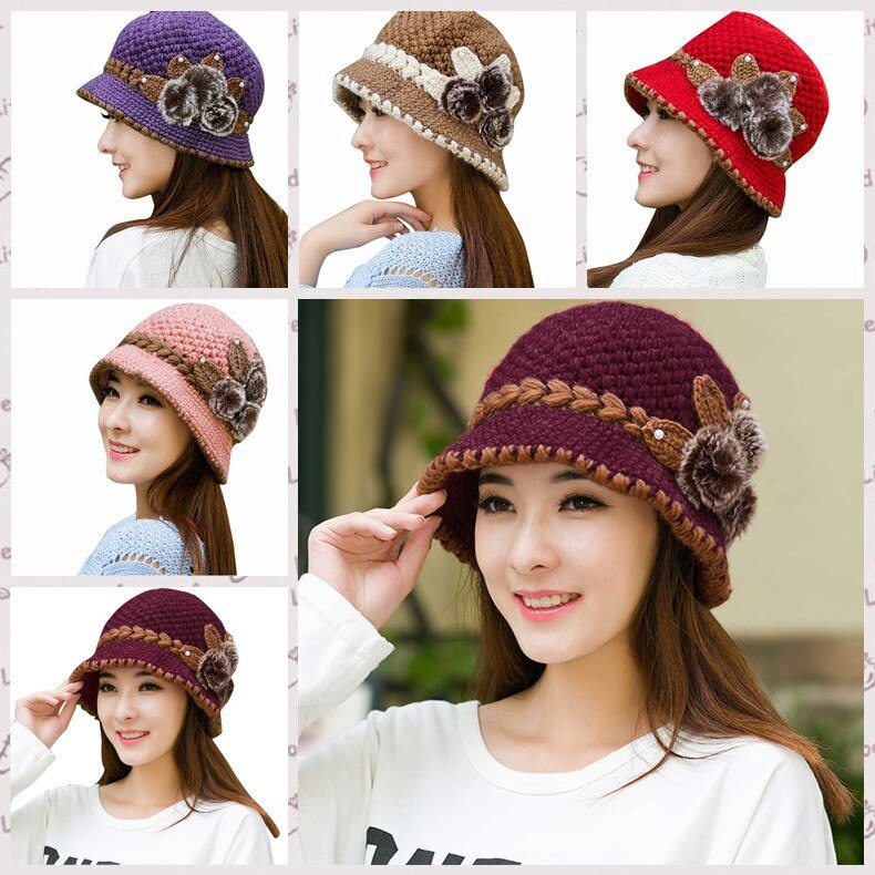 Winter Korallen Frauen Dame Winter warm Häkeln Gestrickte Blumen Dekoriert Ohren Hütte Geburtstag Party weihnachten