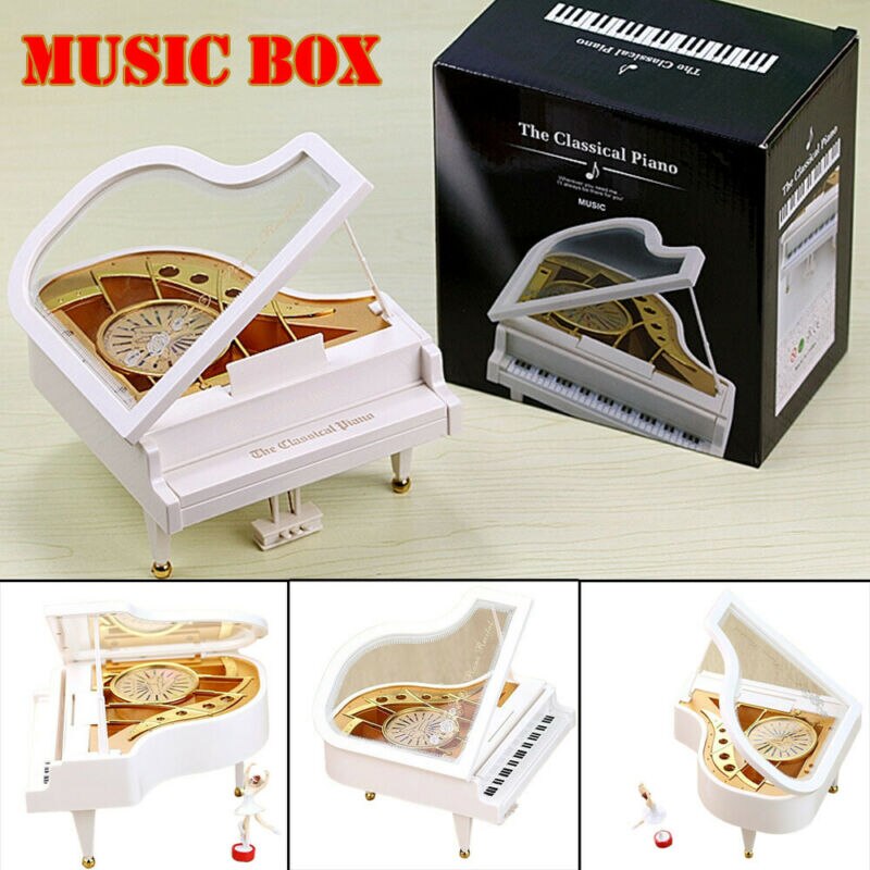 Caja de música con forma de Piano clásico para decoración del hogar, cajas musicales de manivela con forma de bailarina, románticas, de cumpleaños y boda