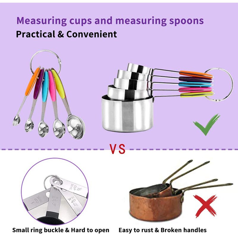 10Pcs Measuring Cups Premium Stackable Kitchen Measuring Spoon Set Stainless Steel Measuring Cups Spoons Set Baking Accessories