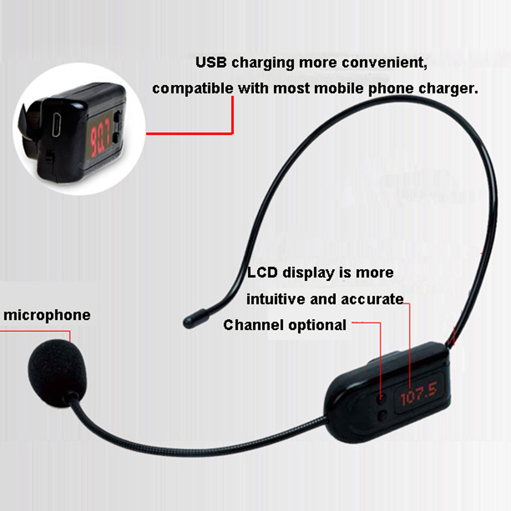 FM Wireless Microphone Headset Megaphone Radio Mic Portable For Loudspeaker/ Teaching/Tour Guide/ Sales /Meetings