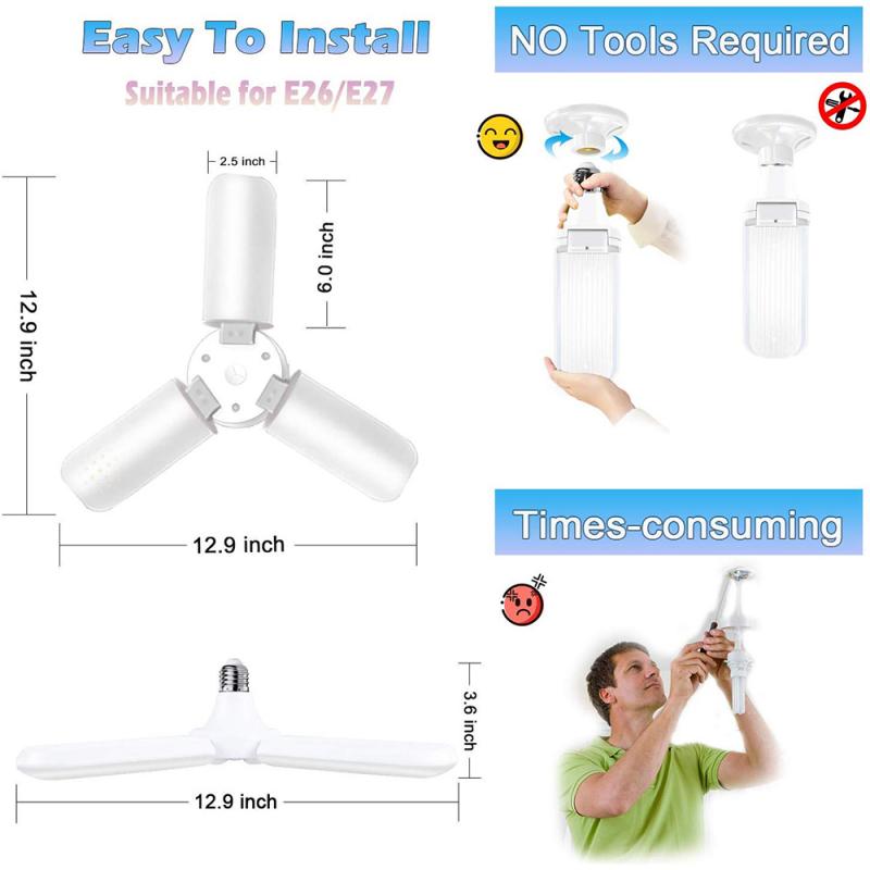 Super hell LED Garage hell Einkaufen Workship Beleuchtung Heimat Decke Befestigung verformbar Lampe 60w 6000lm E27/ E26 Falten Lampe