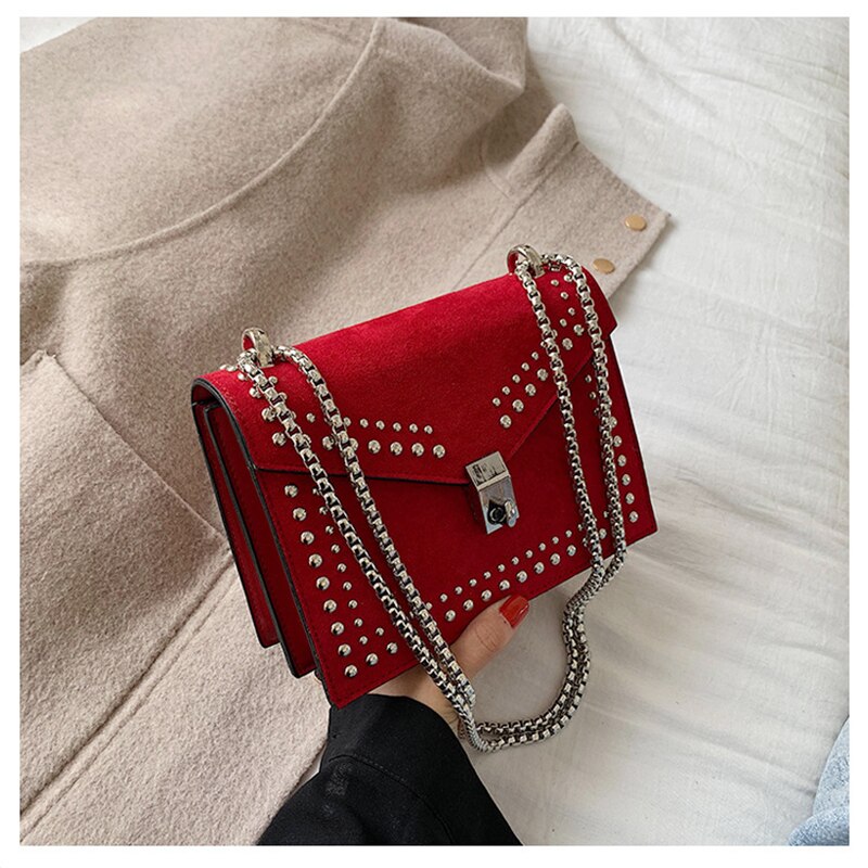 PU Leather Purses and Handbags for Women Bag Rivet Chain Frosting Girls Female Shoppers Casual Wallets