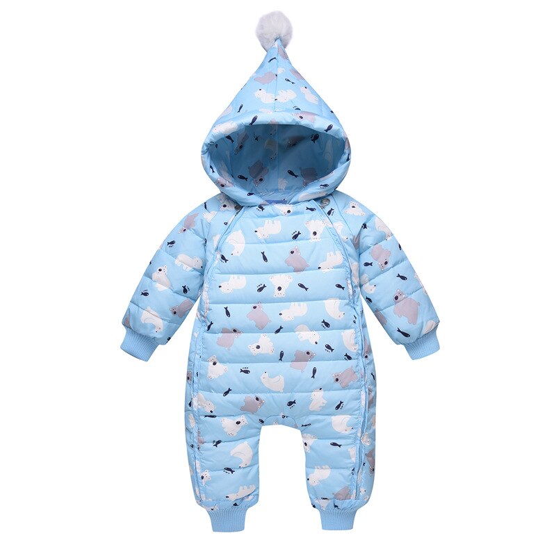 Baby Winter Clothes Girl Boys Romper Warm Snow Wear Infant Baby Overalls Long Sleeve Hooded Outerwear White Duck Down Snowsuit