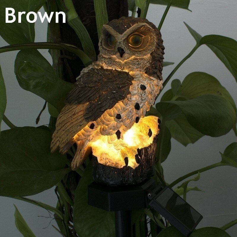 1Pc Waterproof Solar Power LED Light Garden Path Yard Lawn Owl Animal Ornament Lamp Outdoor Decor Garden Statues: Brown