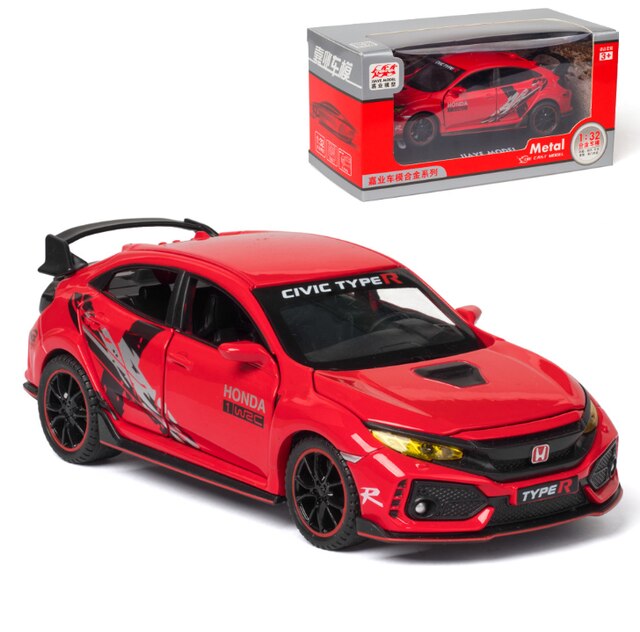 Toy 1:32 HONDA CIVIC TYPE-R Diecasts &amp; Vehicles Metal Car Model Sound Light Toys For Children Christmas Collection: Red 2 With Box