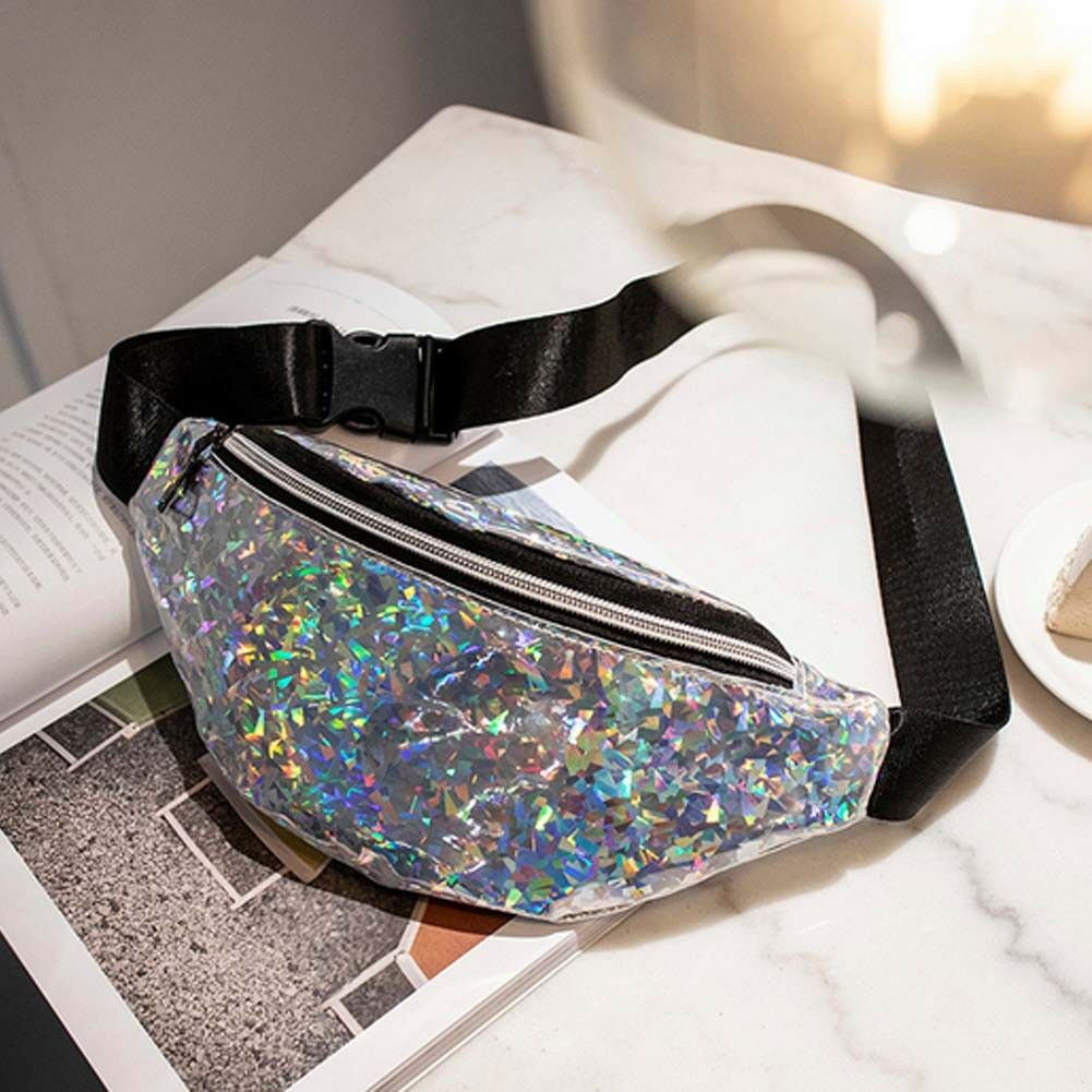 Reversible Sequins Glitter Waist Bag Fanny Pack Hip Purse Travel Satchel Outdoor Sport Bum Bag: a Silver