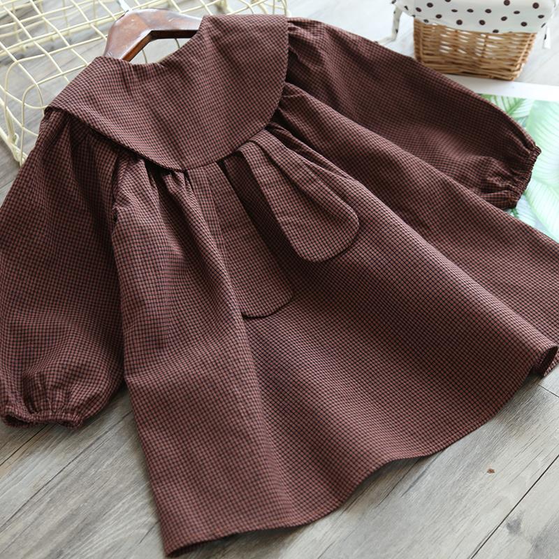 Humor niedźwiedź moda dla dzieci ubrania dziewczyna pled kołnierzyk dla lalek z długim rękawem sukienka dzieci księżniczka sukienki dziewczynek odzież stroje