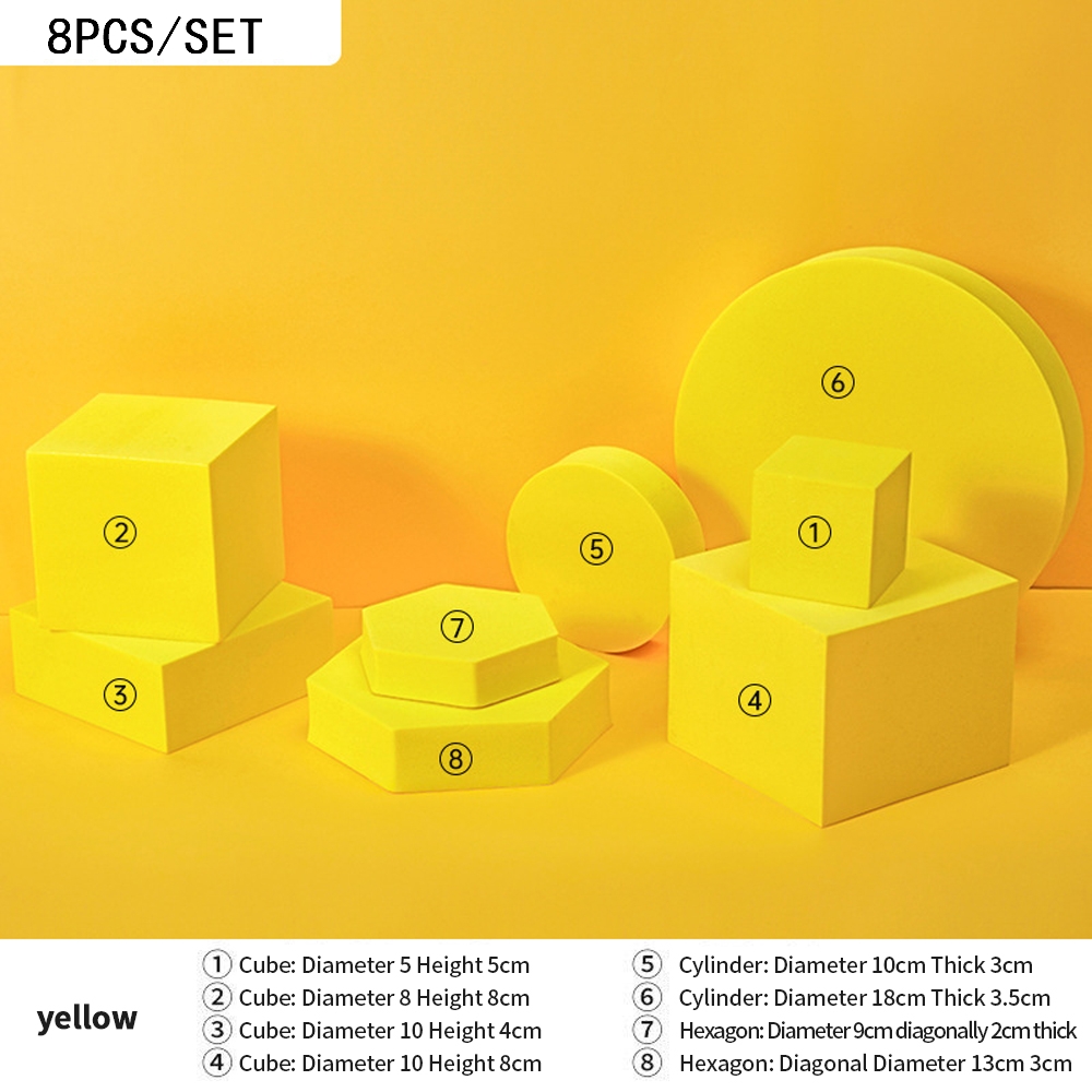 Accessoires de Photo en forme de Cube géométrique, en mousse, ornements de pose pour cosmétiques, arrière-plan nature morte, 8 pièces: 8pcs Yellow