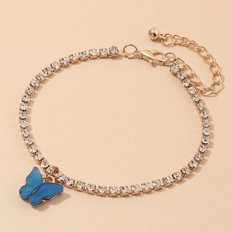 Nowy kubański Link bransoletka motyl złoty kryształ Rhinestone Charms łańcuch ręczny bransoletka dla kobiet biżuteria hurtowo