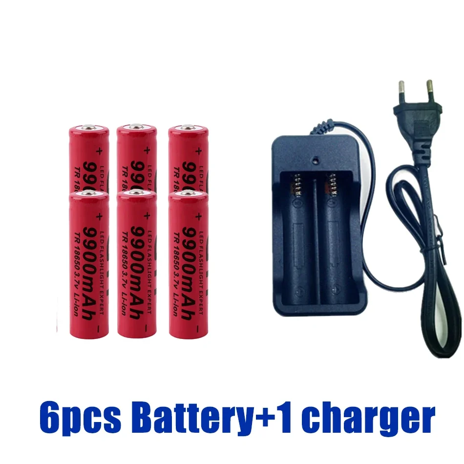18650 battery 3.7V 9900mAh rechargeable Li-ion battery for Led flashlight Torch battery lithium battery charger: Red