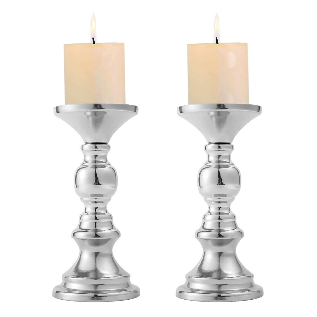 2x Retro Candle Holder Wedding Decoration Modern Candle Holder Centerpiece Candlestick Dining Table Decoration Candle Holders: Silver