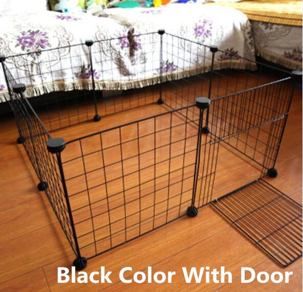 Clôture en fer pour animaux domestiques, chenil pliable pour chiot, exercice à la maison, porte de sécurité, fournitures pour chiens, caisse pour chat, lapin, Cage cochon d&#39;inde: Black with door / 6 pieces