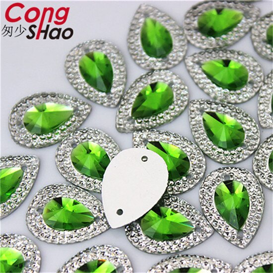 Cong Shao 200Pcs 13*18Mm Ab Kleurrijke Plaksteen Naaien 2 Hole Kostuum Knop Kristal Hars Strass trim Accessoires YB36: Green