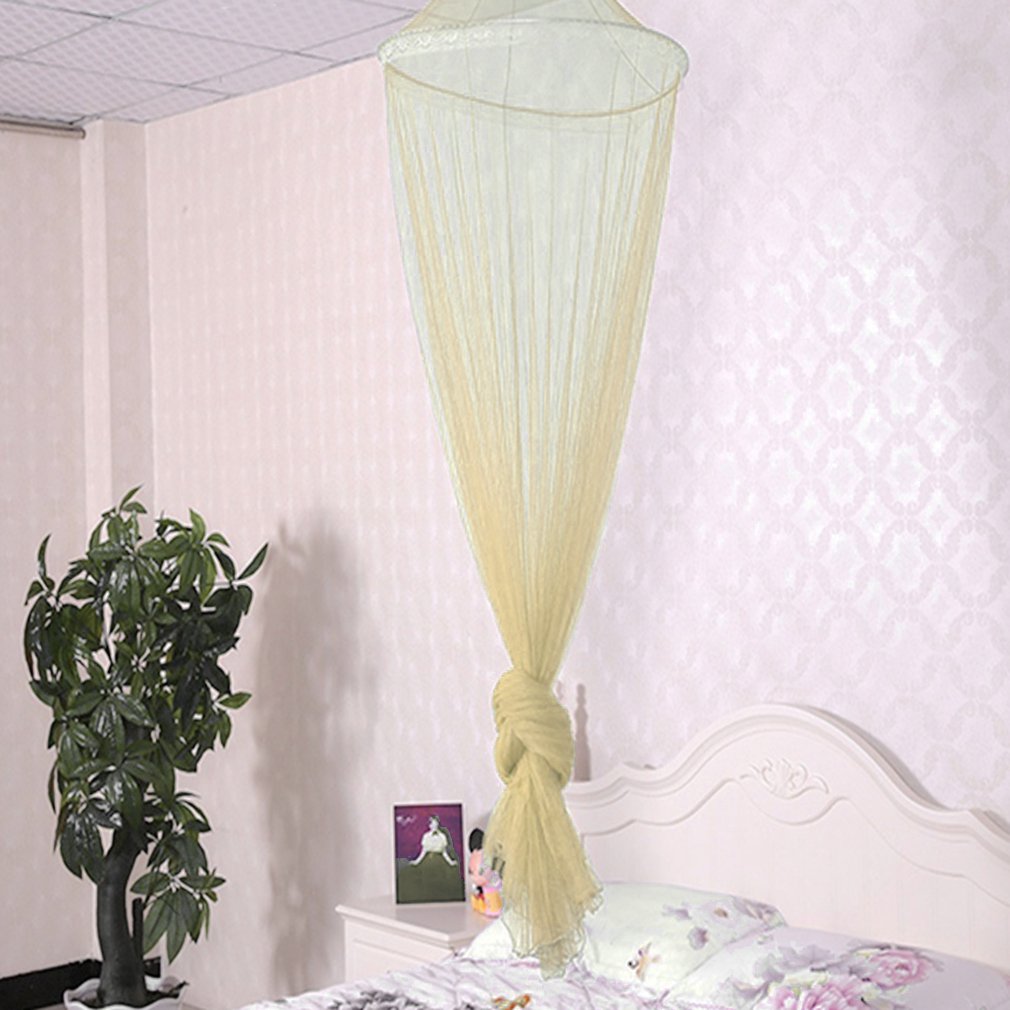 Été rond dentelle insecte lit auvent filet rideau Polyester maille tissu maison Textile accroché bébé literie moustiquaire: Jaune clair