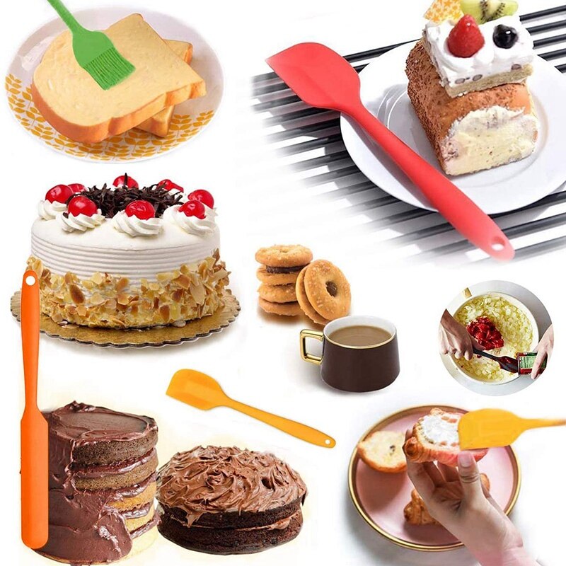 Juego de espátulas de silicona resistentes al calor, espátula Flexible antiarañazos, utensilios de cocina antiadherentes con juego fuerte de 6 inoxidable