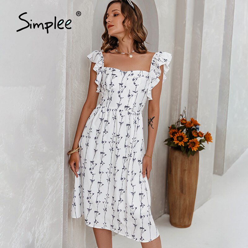 Robe courte femme blanche à fleurs