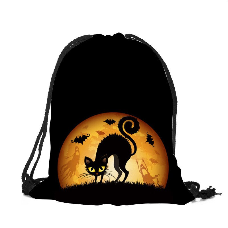3d print halloween trekkoordtas schattige katten pompoen vleermuis trekkoord rugzak unisex mannen en vrouwen casual reizen dagelijkse tassen: A1