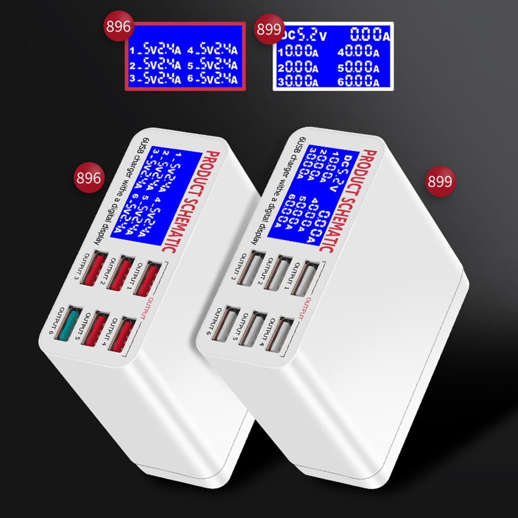 Lcd Multi Snelle Usb Lader Lading Meerdere 6-Port Usb Telefoon Opladen Station Universele Usb Hub Smart lader