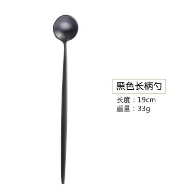 Black Matte Cutlery Set 304 Stainless Steel Dinner Knife Soup Spoon Butter Knife Chopsticks Teaspoon Dessert Fork Flatware: long ice spoon