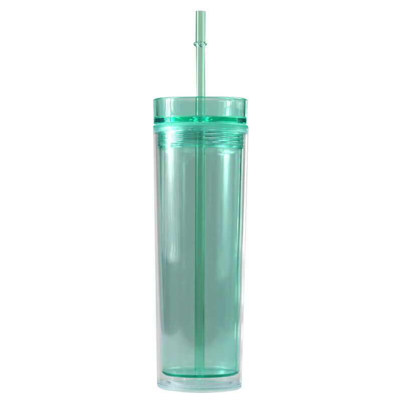 Vaso Delgado acrílico de 16oz con tapa y pajita, vasos de plástico coloridos, botella de agua de plástico aislada para: 04
