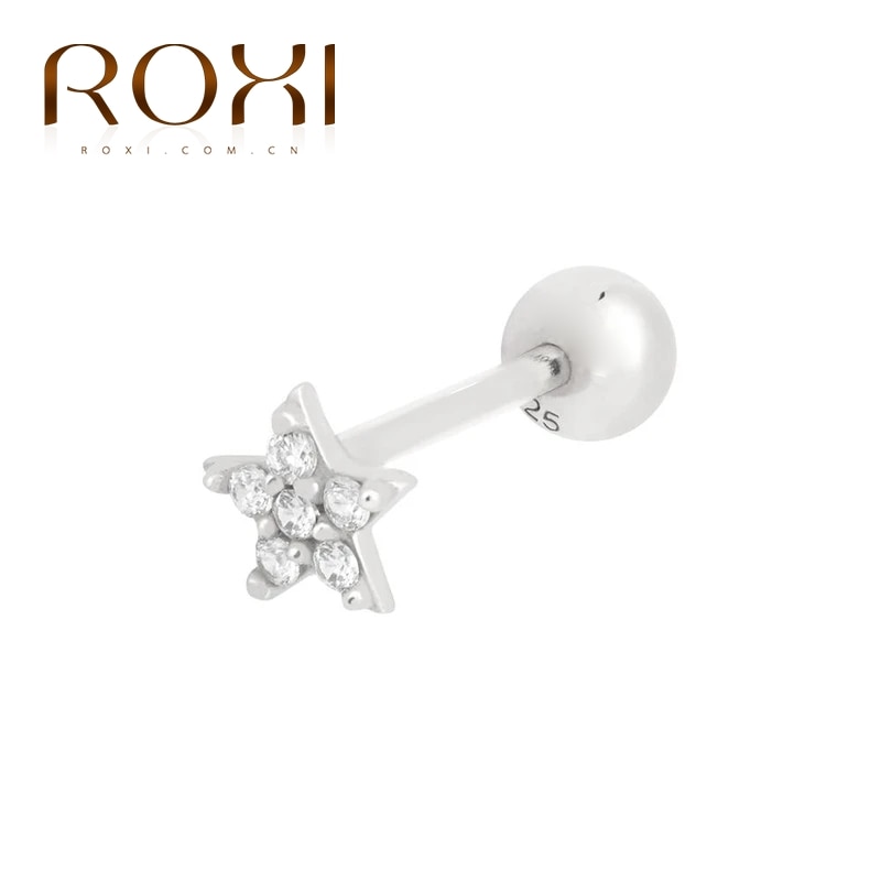 Roxi søde to stil stjerne mini øreringe til kvinder 925 sterling sølv pentagram piercing ørering pendientes kolczyki smykker: B sølv