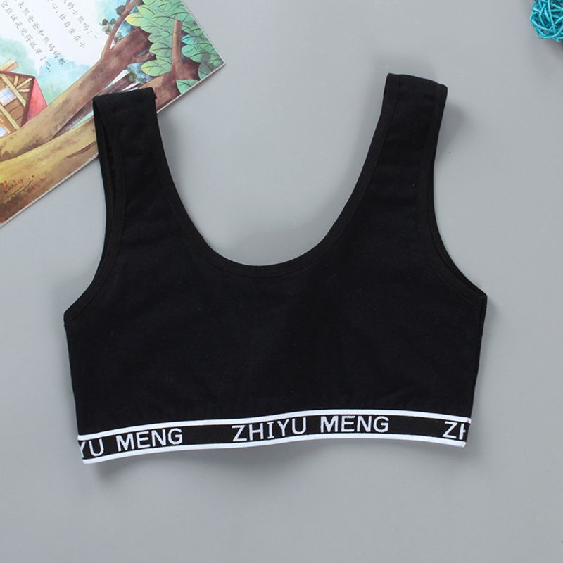 Niños algodón deportes entrenamiento Bra ropa interior de letras de Color impreso escote adolescente pubertad chica Bralette sin aros chaleco