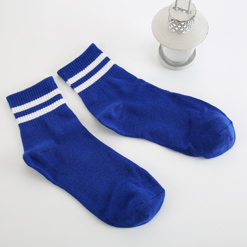 Calcetines a rayas de algodón Midriff para hombre, con dos rayas, estilo College Wind: Blue