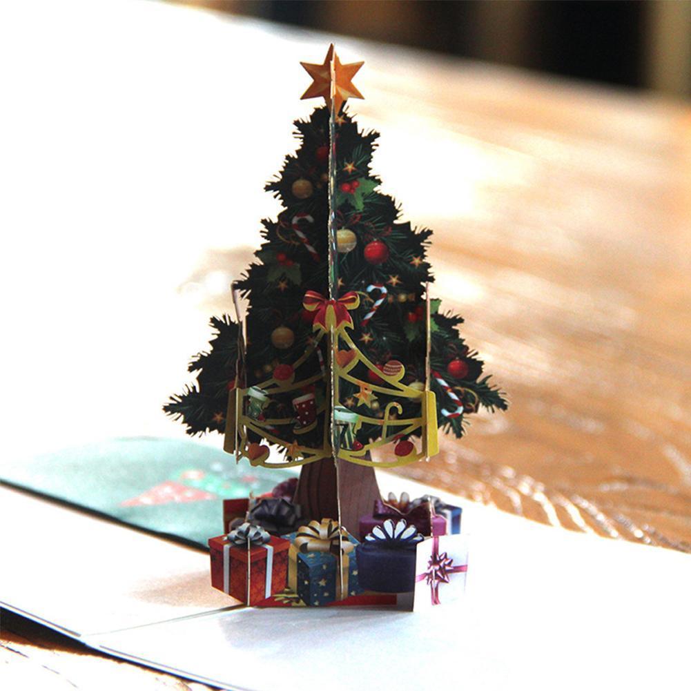 3D Kerstkaarten Xmas Tree Hollow Gesneden Postkaart Xmas Uitnodiging Diy Groet Up Handgemaakte Cadeau Kerstkaarten E8I5