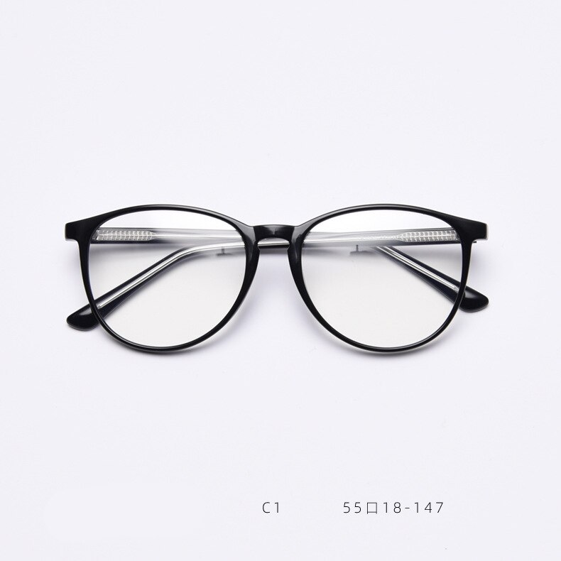 49428 TR90 Anti Blue Round Glasses Frames Men Women Big Frame Optical Computer Glasses: C1Black