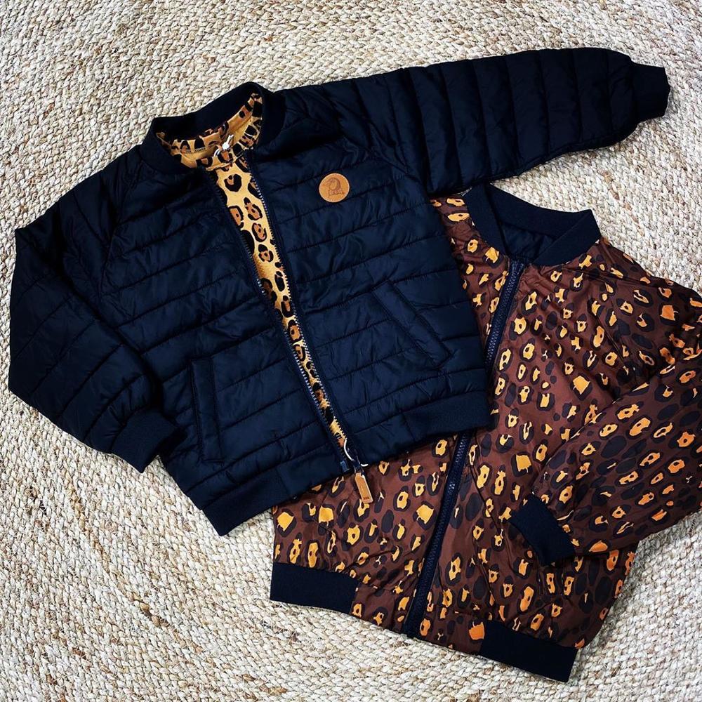 Children's jacket cotton padded clothes winter boys and girls' cotton clothes leopard print black coat